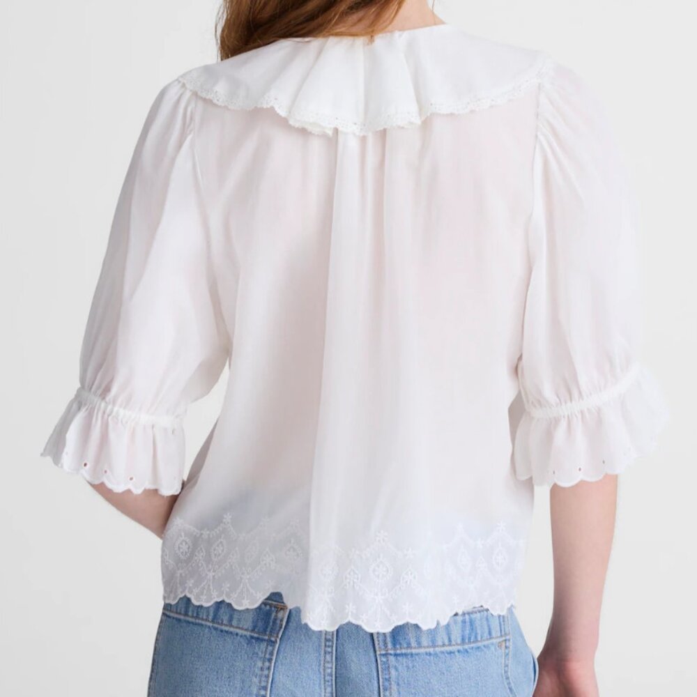 The Blair Top White embroidered cotton blouse with eyelet - Picture 2 of 5